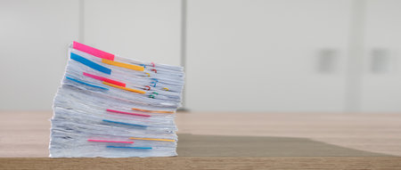 business administration and data documents on office desk, Stack of business overload paper.の写真素材