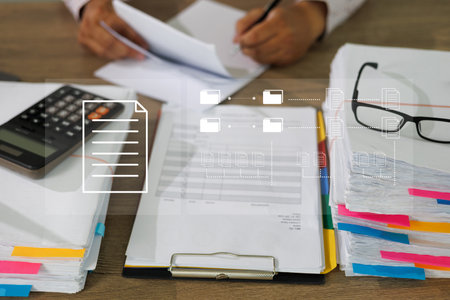 Businessman working reading documents graph financial to job succes Analyze document plansの写真素材