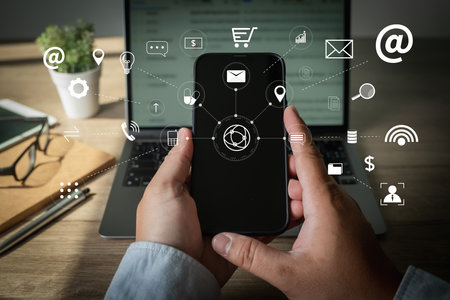 Business man works Smart city and IoT (Internet of Things) technology about internet cyberspace...