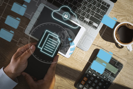 IT working on computer Business processes Document Management System (DMS) progress planning and chartの写真素材