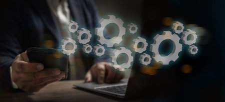 Process and workflow analysis for businessman process with flowchart quality control plan a projectの写真素材