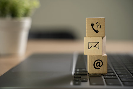 CONTACT US (Customer Support Hotline people CONNECT ) phone application blue backgroundの写真素材
