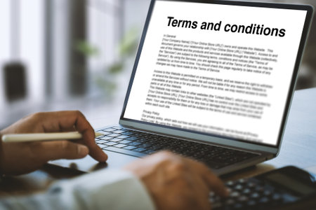 Terms and conditions text in a legal agreement or document about the service of an agreement computer office terms and conditions websiteの写真素材