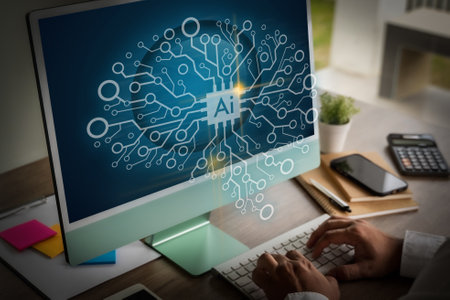 Artificial Intelligence (AI) Businessman hand working computer big data network connection Internet Technologyの写真素材