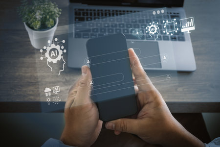 Business connection technology AI (artificial intelligence) learning Internet of Things (IoT):...
