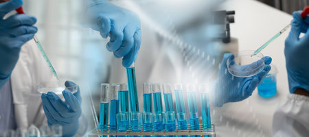 DNA science, professional healthcare, working medical science Doctor DNA molecule using tablet and checking with innovative and technology.の写真素材