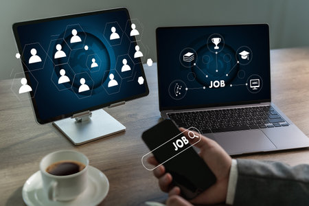 human choose Job Search Career, business, and hiring work online HRM is a human resources management concept.の写真素材