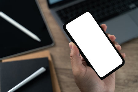new phone Technology smartphone with blank screen and modern frame less designの写真素材