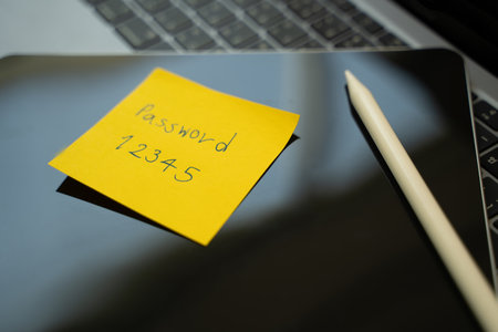 password protection note paper on computer Password security and data security protection password privacyの写真素材