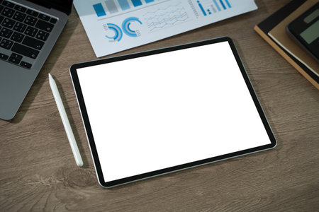 mockup. iPad digital tablet with blank screen Mockup replaces your design mockup in the office.の写真素材