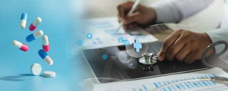 medicine background modern virtual screen interface hospital medical education and researchの写真素材