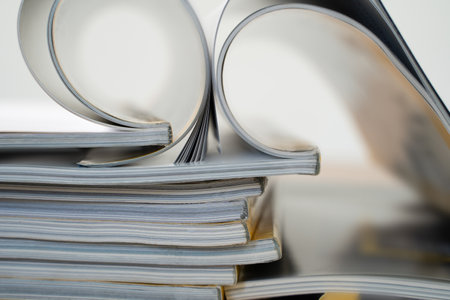 Magazines publication Newspaper and journal books: background and catalog design; article magazine press; newspaper media book knowledge; document advertising datum textbookの写真素材