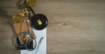 medicine law A doctor and a lawyer discussed health care, justice, and ethics in a clinic, balancing safety, rights, and responsibility.の写真素材