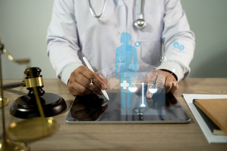 health law Doctors and lawyers ensure justice, safety, and health through law, treatment, policy, and patient care in clinicsの写真素材