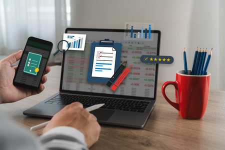 businessman working with data and graphs in spreadsheet documents for online analysis Microsoft...