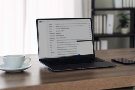 Open laptop showing electronic mail inbox business online marketing, digital network communication,...