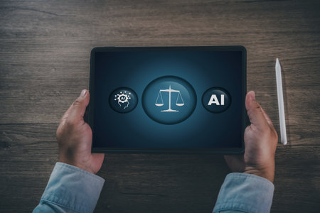 ethic ai policies to reduce AI Ethics and Justice Scale on Digital Tablet legal regulation involves the enforcement of lawsの写真素材