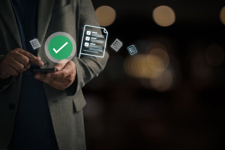 Digital checklists for business verification processes standards compliance ISO standards process document approvalの写真素材