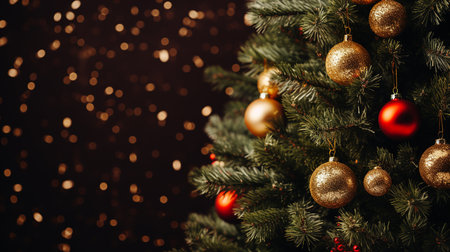 Holiday Christmas card background with festive decoration. Space for text Merry Christmas and happy New Year. AI generateの素材