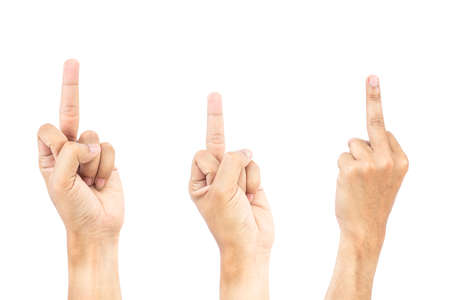 Hand symbols, gestures of insults and dislikes on white background