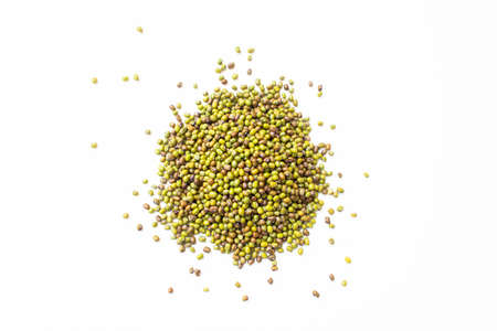 Mung beans on a white background Top view. Healthy protein food