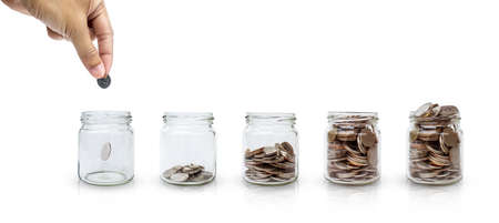 The process of collecting money in banking concepts Ascending On a white background  .