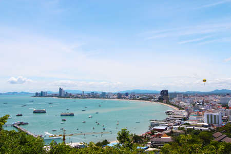 The view from the sea of the buildings and skyscrapers in Pattaya Beach の写真素材