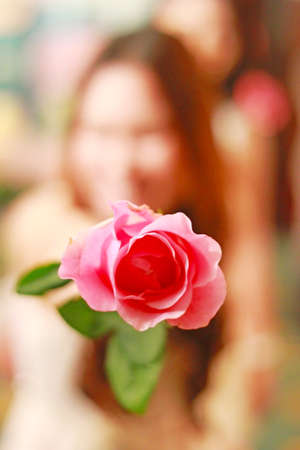 woman give flower の写真素材