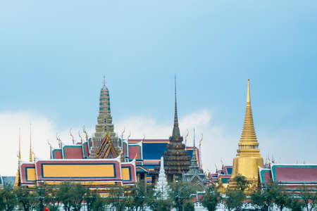 Wat phra kaew, Grand palace, Bangkok, Thailand view from new grass fieldのeditorial素材