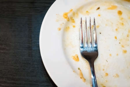 Dirty dish on background,top view