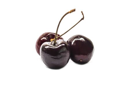 Cherry black skin, rough on a white backgroundの写真素材