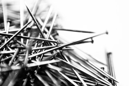 pushpins macro isolated on white. office concept backgroundの写真素材