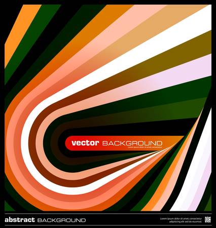 Abstract geometric background made by stripes vector illustration. Funky poster, card, flyer or cover template. Modern background. Orange and green striped background. Dark wavy lines design background.のイラスト素材