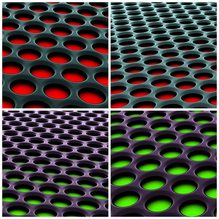 3d rendered image set of alien and futuristic looking 3d honeycomb structures. Backlit carbon fiber...