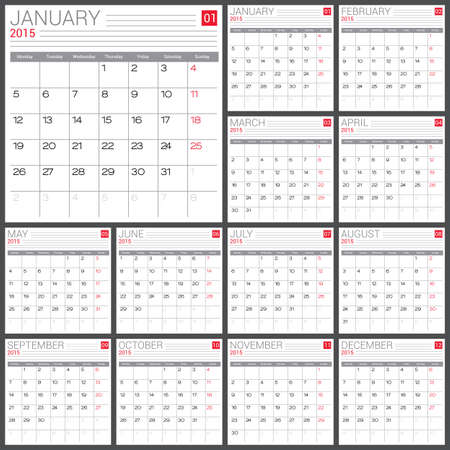 Calendar 2015 vector design template. Simple blank calendar illustration.のイラスト素材