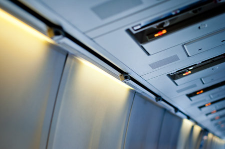 Airplane interior detail. No smoking sign.の写真素材