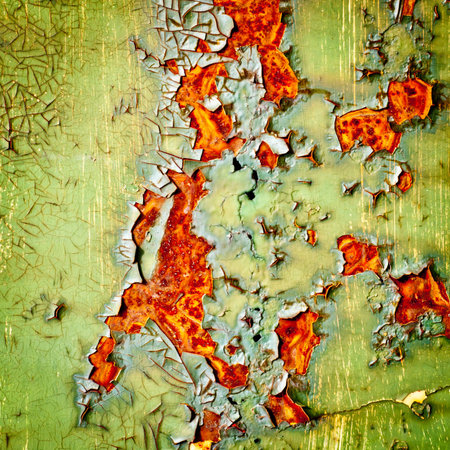 Grunge texture background. Old paint texture. Rusty metal with peeling paint. Green abstract...