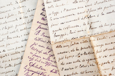 elegant cursive script. handwritten letter on old paper. vintage backgroundの写真素材