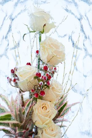 Glaciated bunch of flowers made from white rosesの写真素材