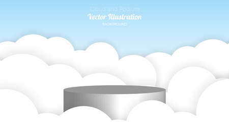 podium and cloud vector illustration in paper style.product display design templateのイラスト素材