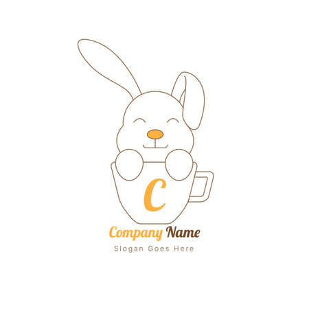cute rabbit coffee cup logo design for cafe or cake shop with outline.vector illustrationのイラスト素材