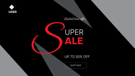 super sale banner design in black ,red and white color.business vector illustrationのイラスト素材