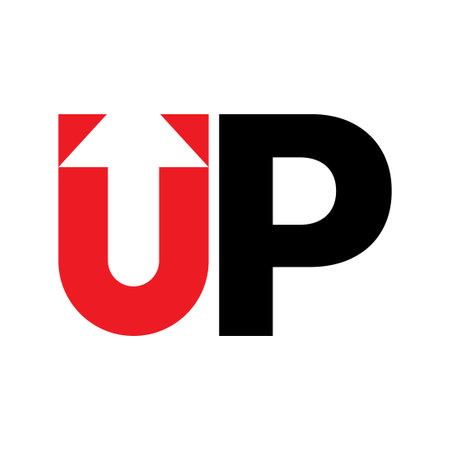 up icon or logo design in red and black color with up arrow negative space.vector illustrationのイラスト素材