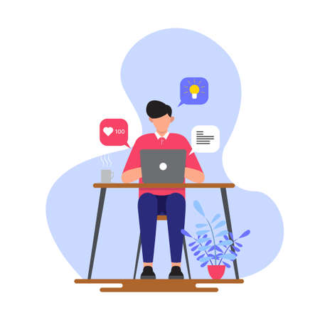 copy writer social media vector flat illustrationのイラスト素材