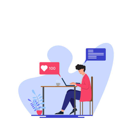 copy writer social media vector flat illustrationのイラスト素材