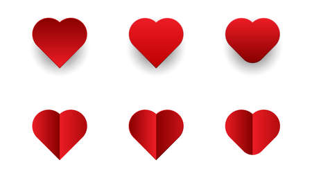 set of paper style heart shapes in red color. vector illustrationのイラスト素材