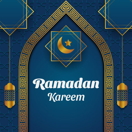 realistic luxury ramadan kareem greeting card design. islamic vector illustrationのイラスト素材