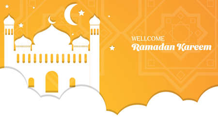 ramadan kareem background in orange and white color. islamic vector illustrationのイラスト素材