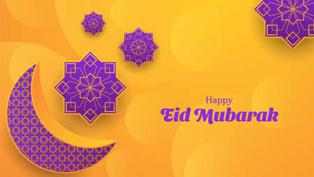 Happy Eid Mubarak background in orange and purple color. islamic vector illustrationのイラスト素材