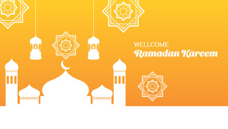 ramadan kareem background in orange and white color. islamic vector illustrationのイラスト素材
